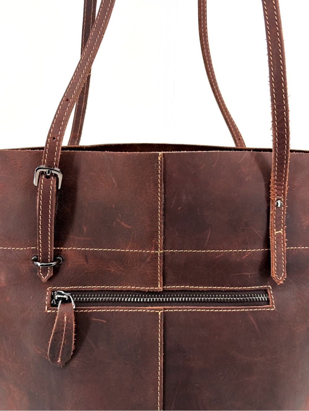 S-ZONE Brown Vintage Leather Work Tote Laptop Bag - Picture 8 of 16